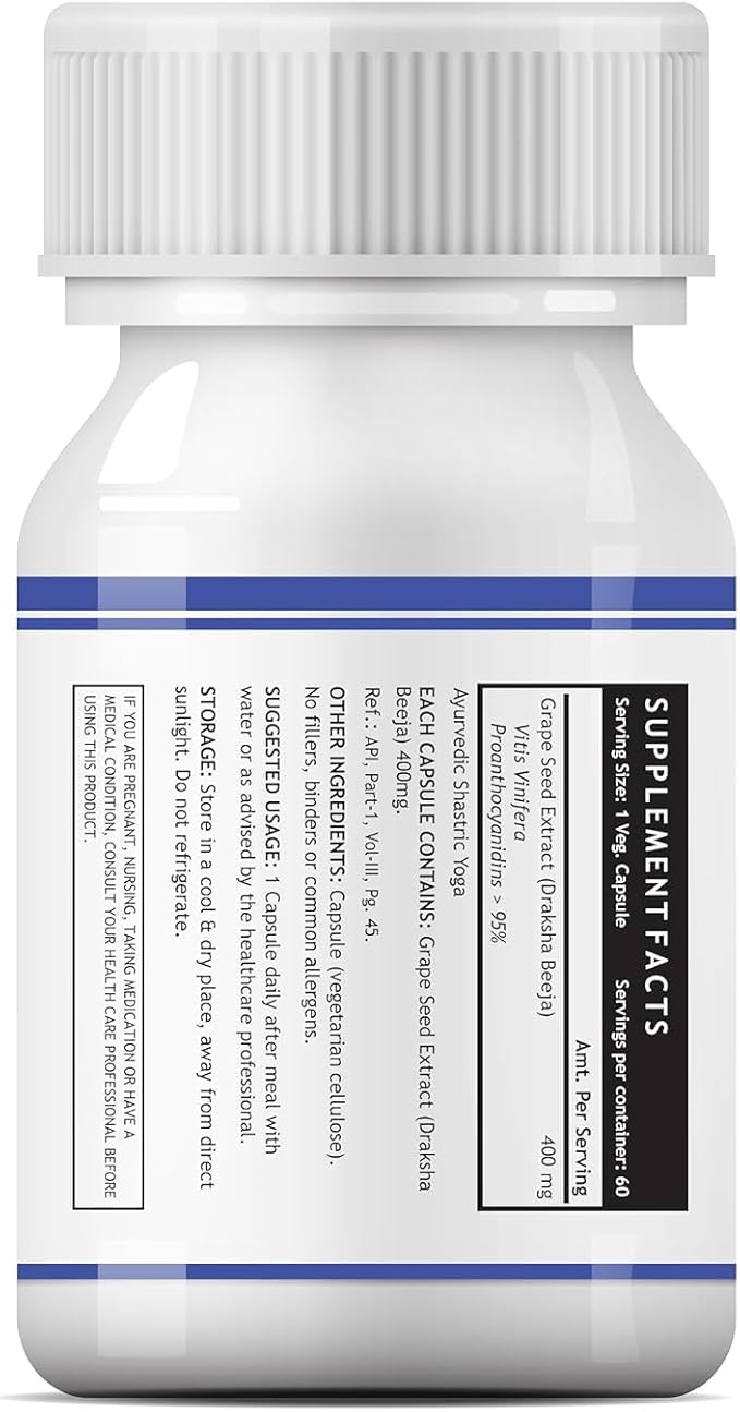 Grape Seed Extract (Proanthocyanidins &gt 95%) | 400 mg 60 Veg Capsules | Antioxidant Supplement Strengthens Immunity Promotes Healthy Skin and Hair