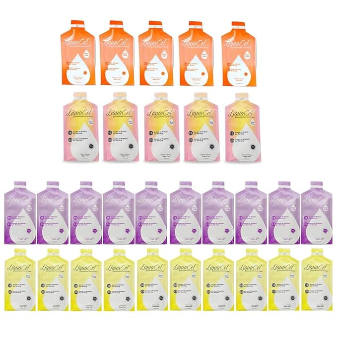 LiquaCel Concentrated Liquid Protein 16g Hydrolyzed Collagen Protein and 2.5g Arginine Per Single-Serving Packet Sugar &amp Gluten Free Recovery Formula 1fl oz Packets 30 Variety Flavor Pack