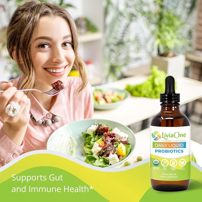 LiviaOne Daily Liquid Probiotics USDA-Certified Organic Probiotics Allergen- and Gluten-Free Vegan Probiotic for Women and Men Non-GMO and Raw 2 Fl Oz (Pack of 1)