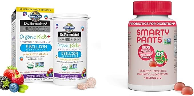 Garden of Life Dr. Formulated Organic Kids+ Probiotics Vitamins C &amp D Plus SmartyPants Kids Probiotic Immunity Gummies 60 Count