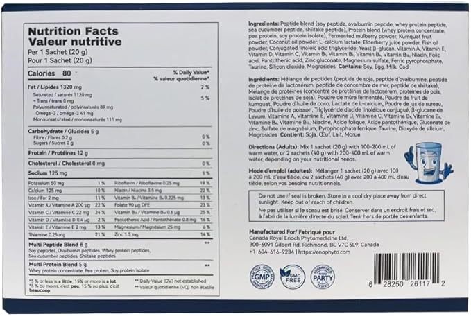 Multi-Peptide Powder 5 Small-Molecule Protein Peptides: Soy Ovalbumin Whey Sea Cucumber and Shiitake Peptides100% Absorption 62% Protein Omega 3 &amp6 Vitamins &amp Minerals (2 Boxes)