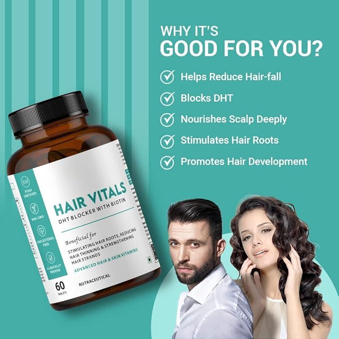 Generic Hair Vitals DHT Blocker with Biotin Tablets- Hair Suppliment with Beta-Sitosterol | Hair Vitamins for Men &amp Women - 60 Tablets