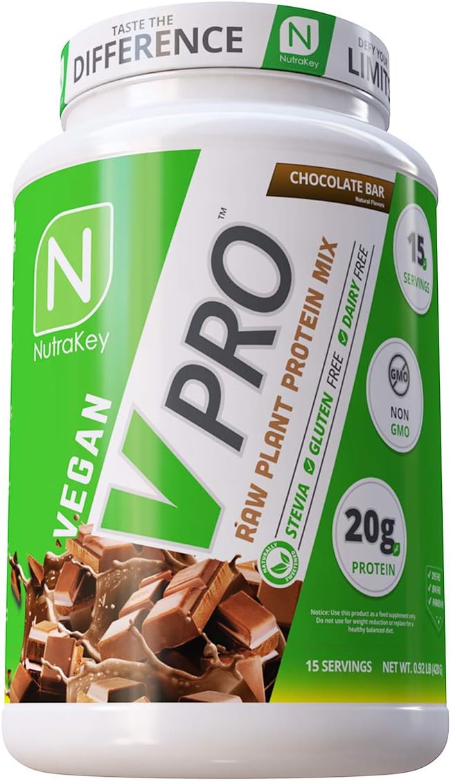 NutraKey V-Pro Raw Plant Protein Powder Organic Vegan Low Carb Gluten Free with with 20g of Protein (Chocolate) 2-Pound