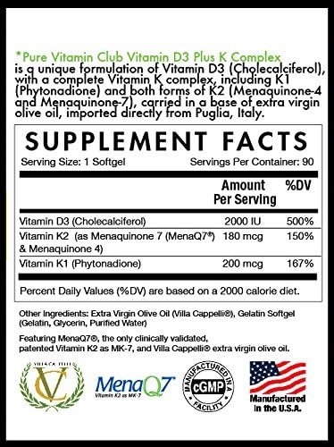 Vitamin D3 Plus K Complex 90 Day Supply - NO Fillers NO Binders NO Added Ingredients