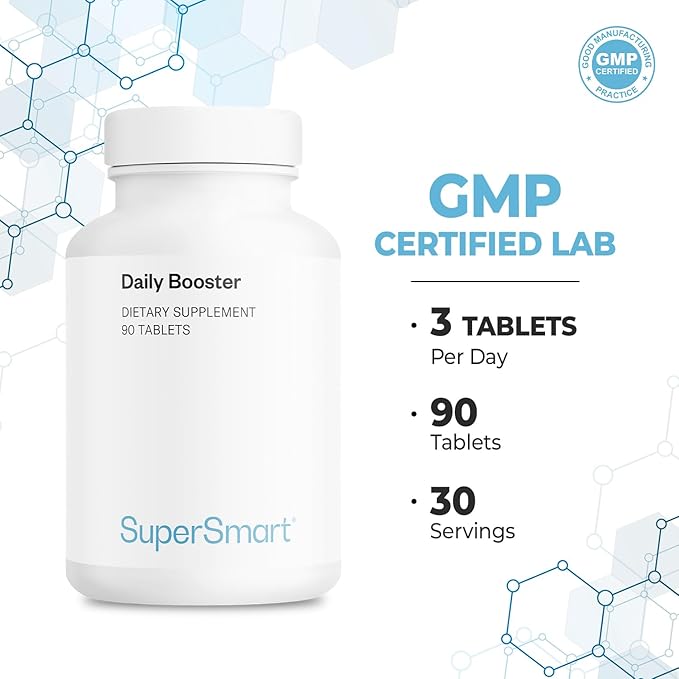 Supersmart Daily Booster (Advanced Formula) - with PQQ OPCs Quercetin Acetyl L-Carnitine R-Lipoic Acid - Boost for Multivitamin Supplement | Non-GMO &amp Gluten Free - 90 Tablets