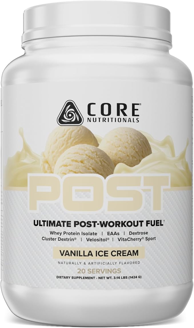 Core Nutritionals Post Ultimate Post-Workout Recovery Matrix | Fast Acting Protein &amp Carbs | Cluster Dextrin &amp Dextrose | 24g Whey Isolate | 20 Servings (Vanilla Ice Cream)
