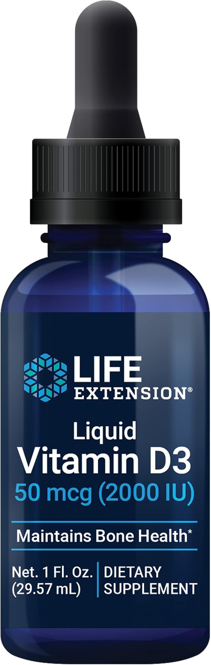 Life Extension Liquid Vitamin D3 50 mcg (2000 IU) Immune System Support Bone Health Whole-Body Health unflavored Gluten-Free Non-GMO 29.57 ml