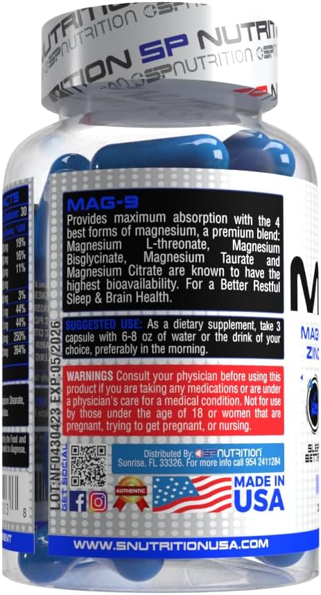 SP Nutrition MAG-9 Magnesium Complex Zinc D3 &amp Selenium for Sleep &amp Energy Support 90 Capsules