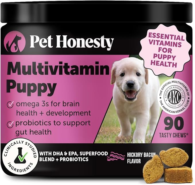 Multivitamin Puppy Treats - Essential Dog Supplements &amp Vitamins for Learning and Cognitive Development- Probiotics Omega Fish Oil for Health Heart &amp Immunity - Dog Health Supplies