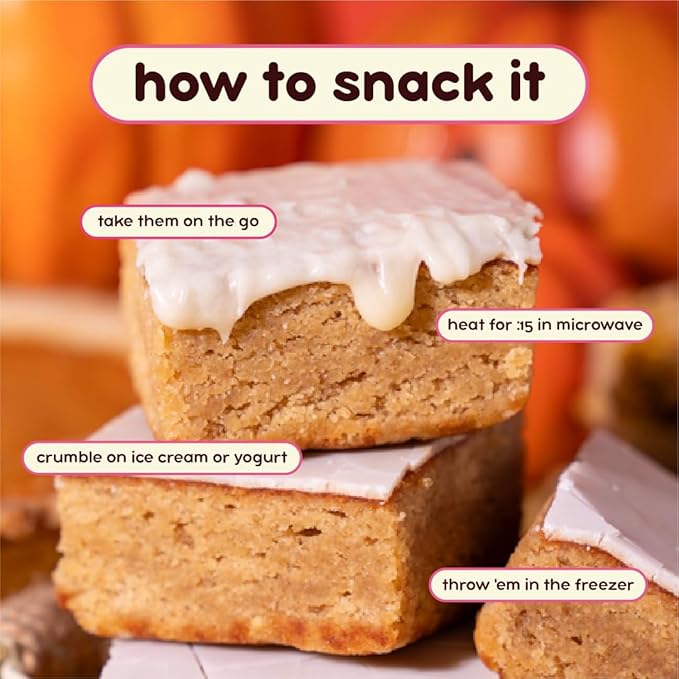 Prime Bites High Protein Brownie (12 Per Box Glazed Pumpkin Spice) - 19g of Protein 5g of Collagen Gluten Free Low Sugar Treat Delicious Protein Snack