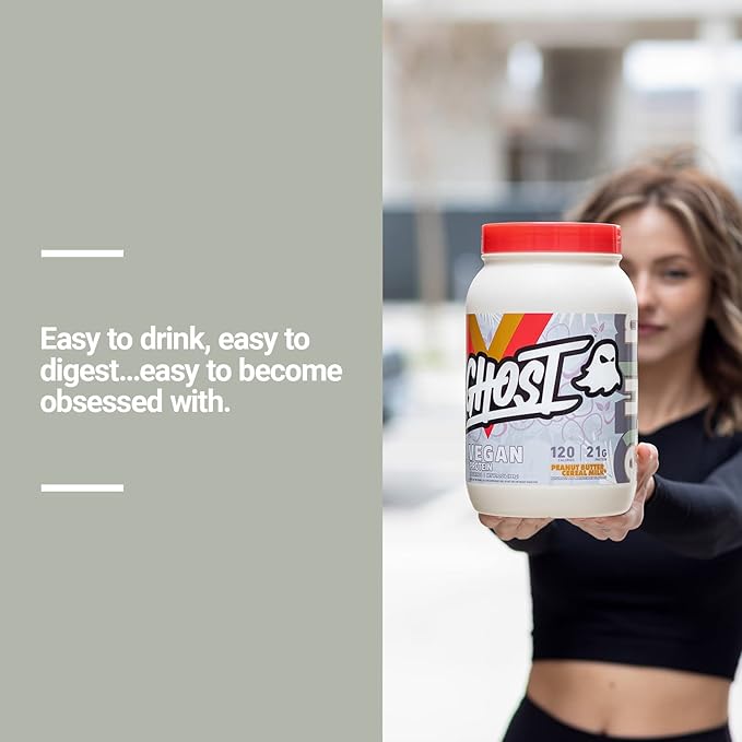 GHOST Vegan Protein Powder Chocolate Cereal Milk - 2lb 20g of Protein - Plant-Based Pea &amp Organic Pumpkin Protein - ­Post Workout &amp Nutrition Shakes Smoothies &amp Baking - Soy &amp Glut