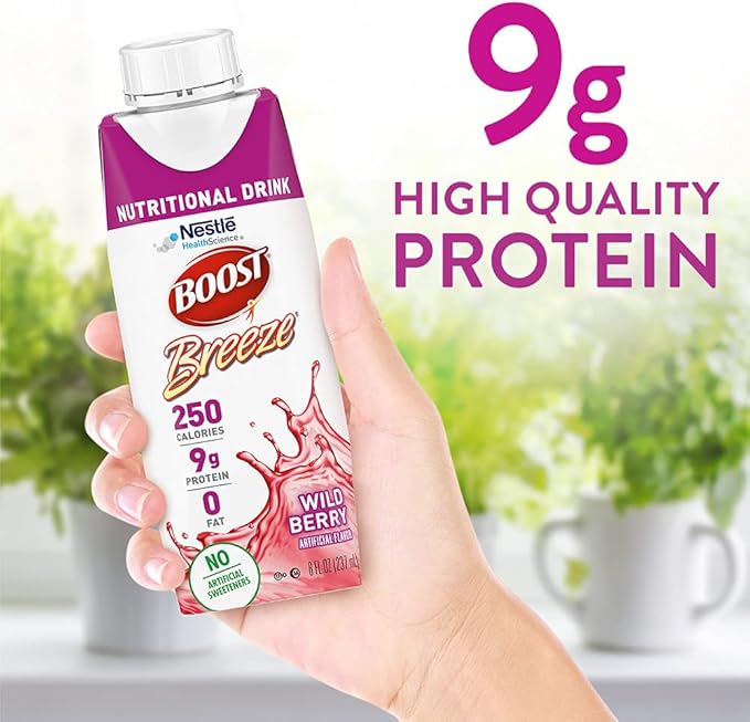 BOOST Breeze Clear Nutritional Drink 9g Protein 250 Nutrient-Rich Calories Wild Berry (Pack of 24) &amp Orange (Pack of 24)