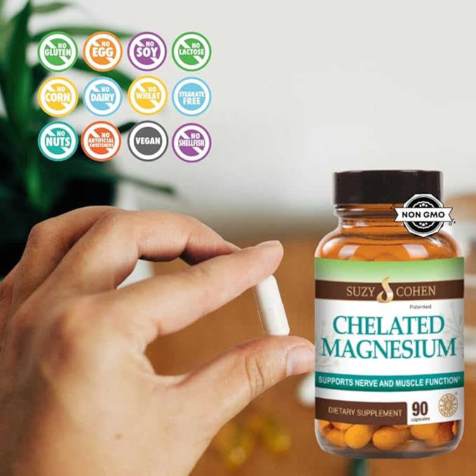 Chelated Magnesium Capsules - Supports Nerve and Muscle Function - 90 Capsules - by Suzy Cohen RPh
