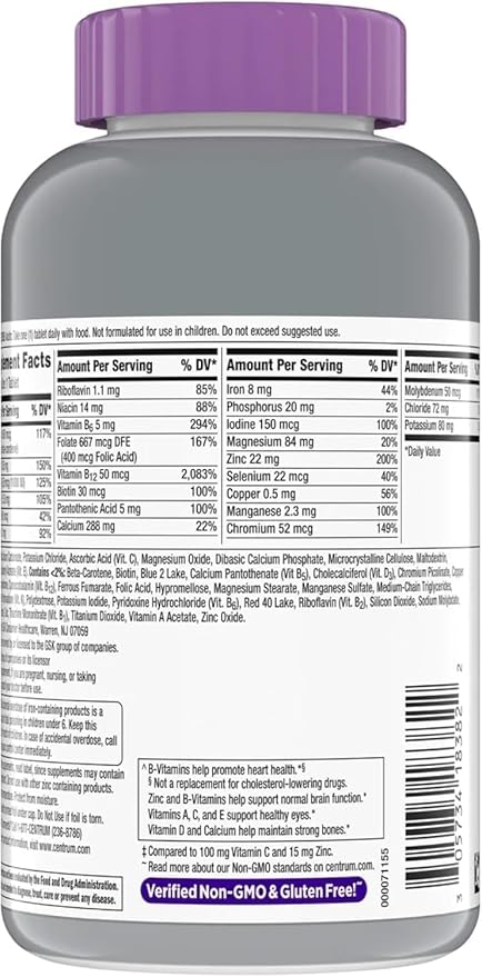 Silver Women 50 Plus Multivitamin Minerals Vitamins &amp Supplements Hair Skin and Nails Vitamins Vitamin C Antioxidants Supplement 275Ct Tablets