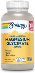 SOLARAY Magnesium Glycinate Capsules Chelated Magnesium Bisglycinate w/BioPerine Higher Absorption Magnesium Supplement - Bones Muscles Heart Support Vegan 68 Servings 275 VegCaps
