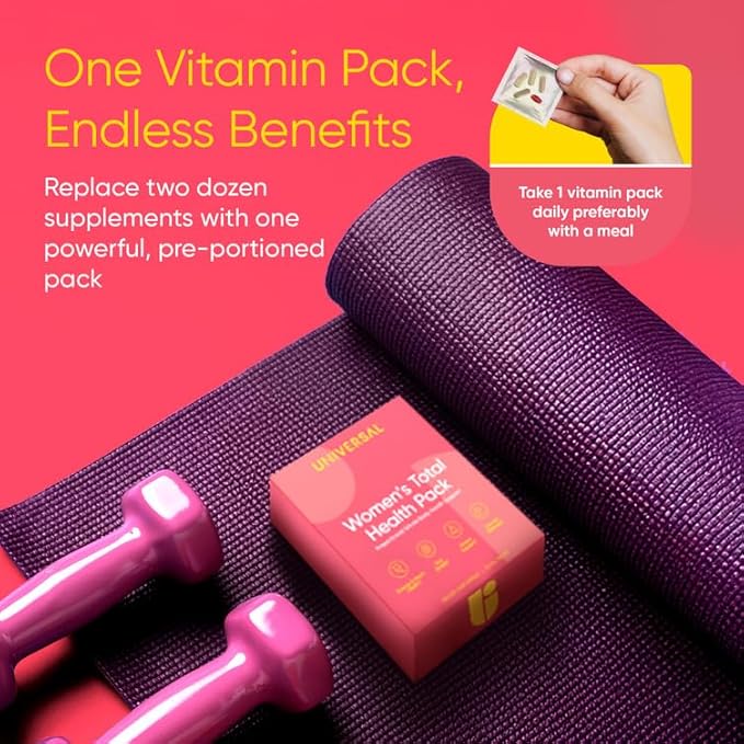 Women's Total Health Daily Vitamin Packs - All in One Multivitamin for Women Essential Vitamins &amp Minerals for Energy Stress Digestion &amp Gut Health Female Wellness Supplement 30 Packets