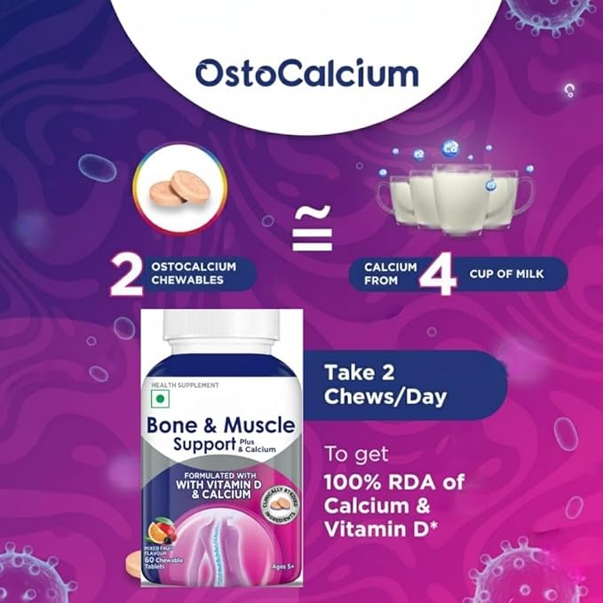 OstoCalcium Total Chewables (60s) | Vitamin D &amp Calcium (Veg) to Support Strong Bones Joints &amp Muscles | India's Leading Calcium Supplement