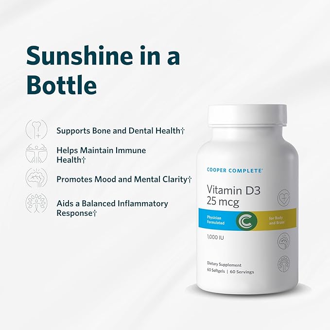 Cooper Complete-Vitamin D3 25mcg (1000 IU) 60 Softgels per Bottle. Pack of 2