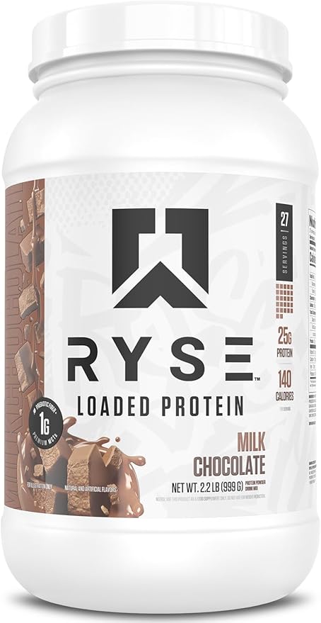 RYSE Loaded Protein Powder - Milk Chocolate - 25g Whey Protein Isolate &amp Concentrate with Prebiotic Fiber &amp MCTs - Low Carb Low Sugar Digestive-Friendly - 27 Servings / 2 lb Tub