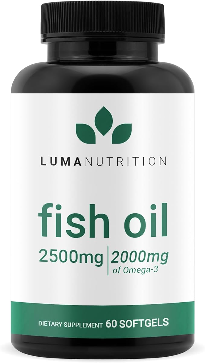 Luma Nutrition Omega 3 Fish Oil Supplement - Extra Strength 2500mg - 2000mg EPA &amp DHA - Brain and Heart Health - 60 Softgels