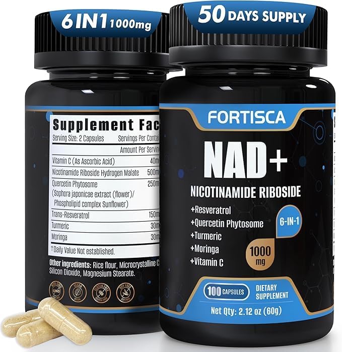 NAD+ Supplement Liposomal 1000mg NAD+ Supplement with Resveratrol 6 in 1 NMNH Supplement Alternative High Purity NAD Plus for Men and Women Energy &amp Healthy Aging – 100 Capsules