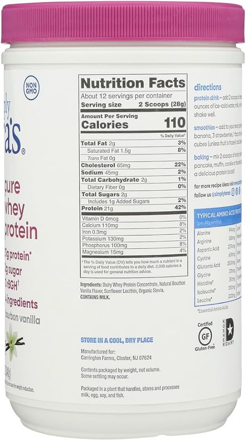 Simply Tera's Bourbon Vanilla Flavor Pure Whey Protein Powder Lactose Free 12 Ounces (Pack of 1)
