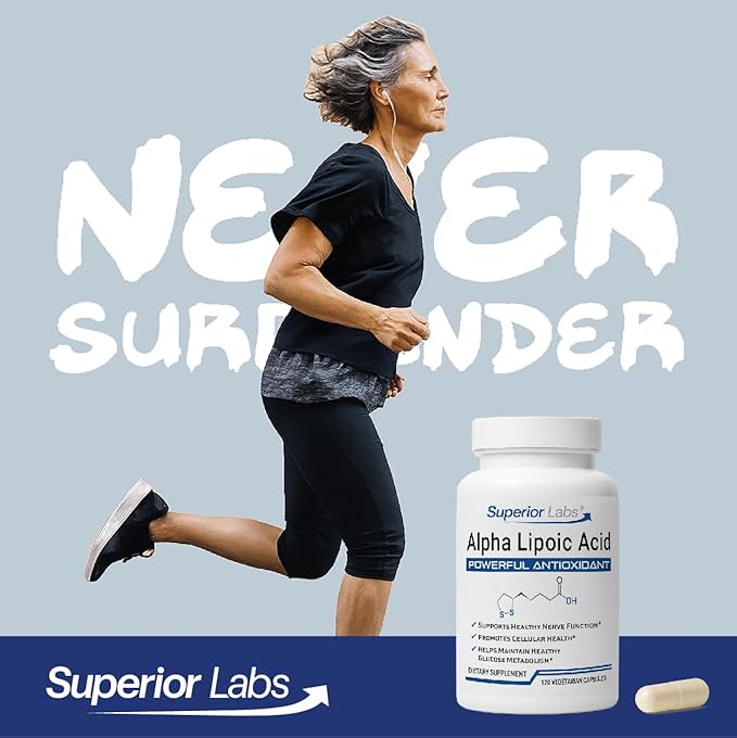 Superior Labs Alpha Lipoic Acid 600 mg Capsules Pure Non-GMO ALA High Absorption Nerve Support Healthy Circulation and Nerve Response Healthy Aging Antioxidant 120 Veg Caps 4-Month Supply