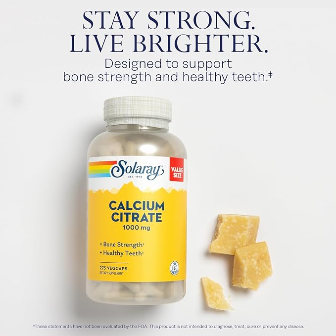 Solaray Calcium Citrate 1000mg - Chelated Calcium Supplement - Supports Bone Strength and Healthy Teeth - Easy to Digest - 60-Day Guarantee Vegan - 68 Servings 275 VegCaps
