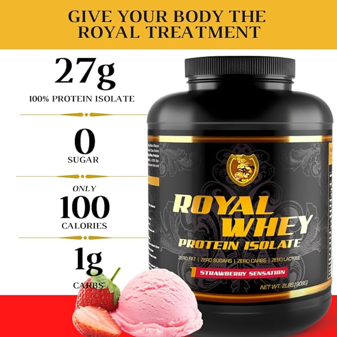RSN Royal 100% Isolate Protein Powder | 27g Protein Isolate | 0 Sugar | 1g Carbs | 5 lbs | 76 Servings Strawberry Sensation