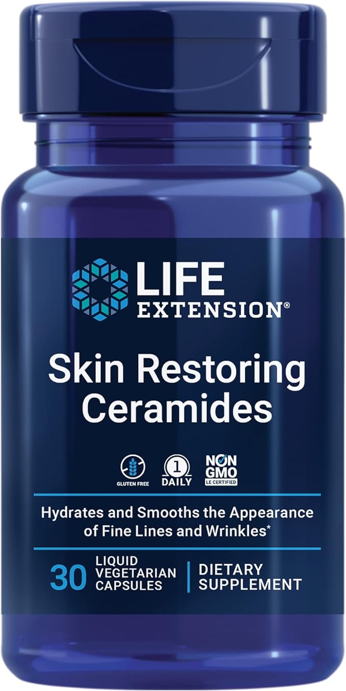 Life Extension NAD+ Cell Regenerator Resveratrol Elite Ceramides for Skin Hydration Fine Lines 30 Capsules