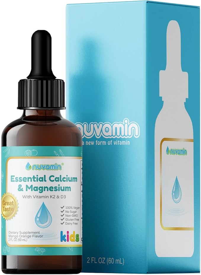 Nuvamin – Liquid Calcium &amp Magnesium Drops for Baby Toddlers Kids &amp Adults 2Fl.Oz (60ml) 30 Daily Servings. Great Taste - All Natural - Vegan - Superior Absorption