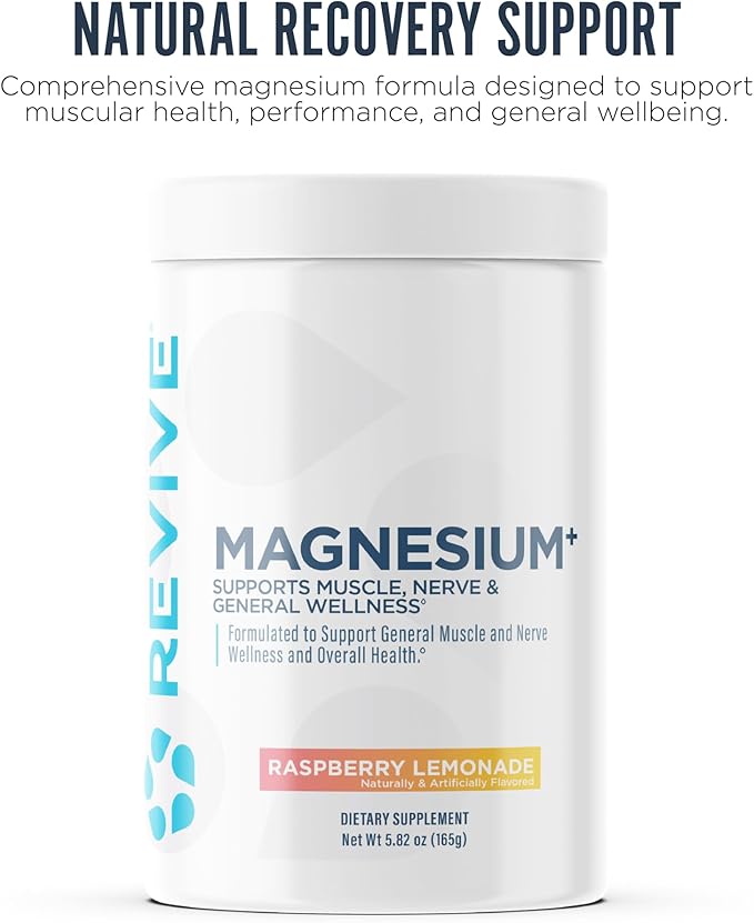 Revive MD Magnesium Powder Supplement - Magnesium Carbonate &amp Taurate Powder Drink Supports Healthy Bones Muscles &amp Nerves - Vegan-Friendly Gluten-Free &amp Soy-Free (Raspberry Lemonade 3