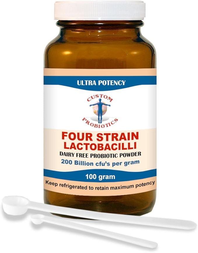 Four Strain Lactobacilli Probiotic Powder by Custom Probiotics (100 gram)