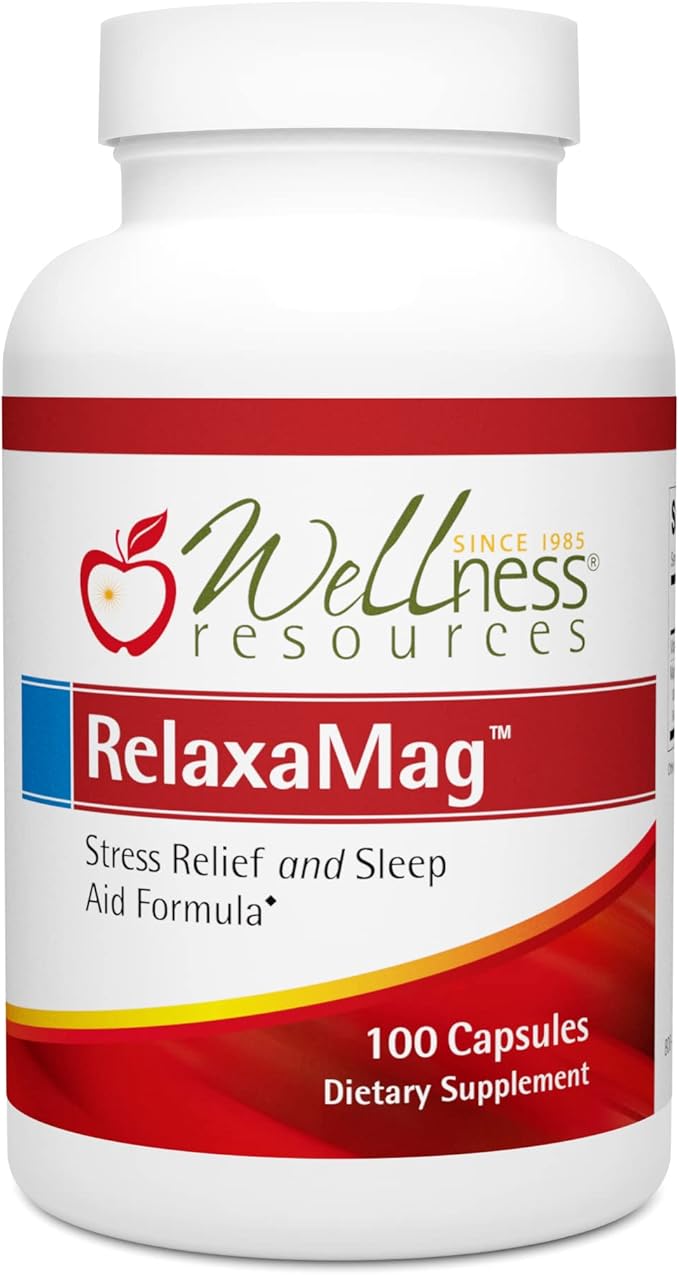 Wellness Resources RelaxaMag - with Magnesium Glycinate for Sleep Stress and Relaxation - High Potency 100mg Elemental Magnesium Per Capsule (100 Capsules)