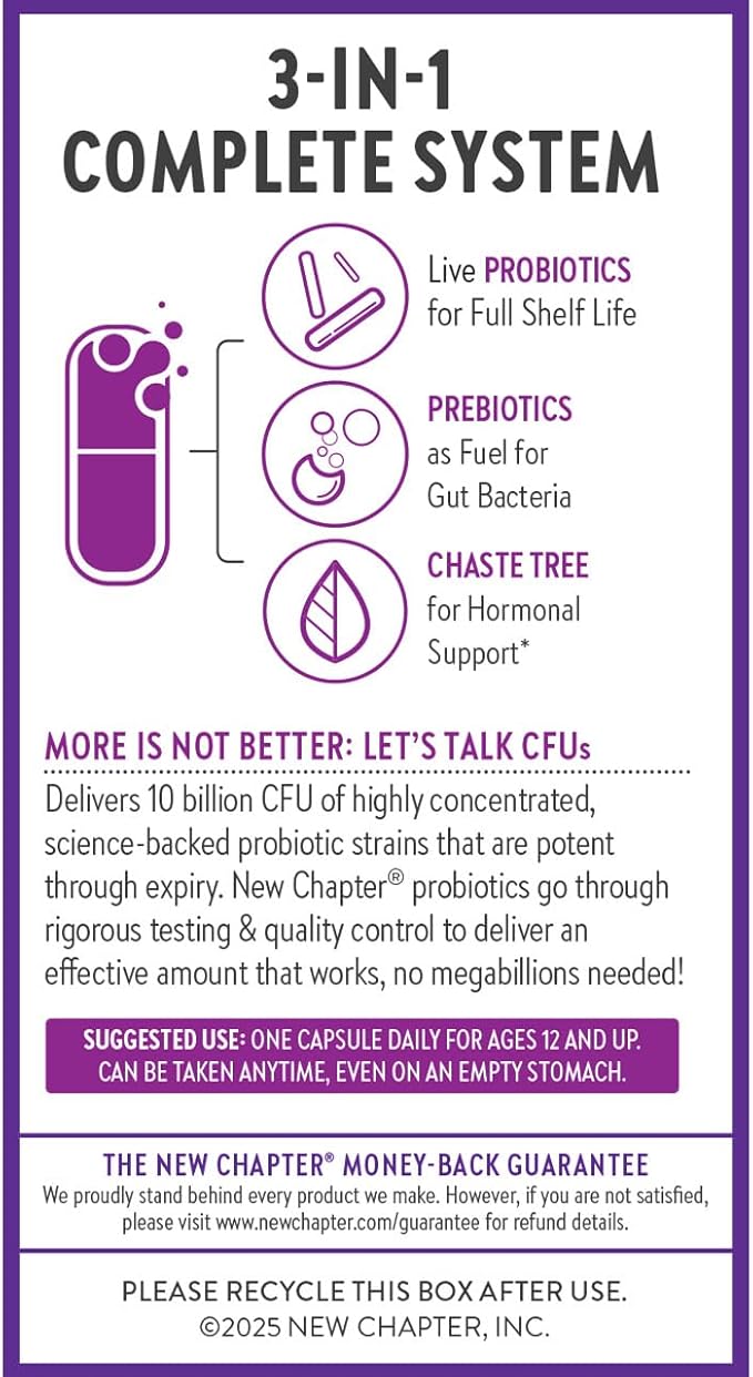 New Chapter Probiotics for Women - 60 ct (2 Month Supply) Women's Daily Probiotic with Prebiotics and Probiotics for Vaginal Health &amp Chaste Tree for Hormonal Support 100% Vegetarian Non-GMO
