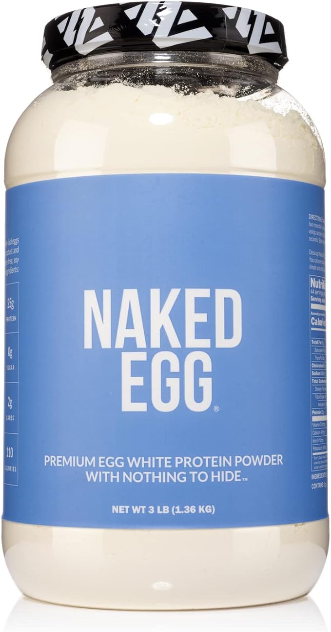 Naked 3LB Non-GMO Egg White Protein Supplement Powder Unflavored No Additives Paleo Dairy Free Gluten Free Soy Free – 25g Protein 44 Servings 3 pounds