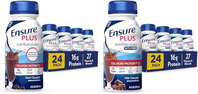 Ensure Plus Nutrition Shake 24 Count With 16 Grams of Protein Meal Replacement Shakes 8 Fl Oz &amp Ensure Plus Nutrition Shake With Fiber 16 Grams of Protein Meal Replacement Liquid