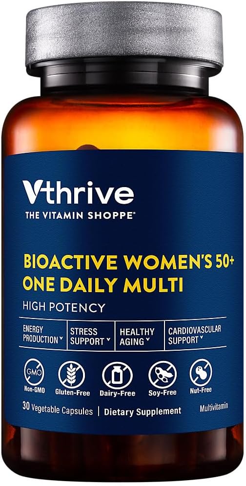 Vthrive BioActive Women 50+ One Daily Multivitamin Women’s Multivitamin with Essential Vitamins and Minerals Supports Healthy Aging and Daily Wellness Gluten Free Non GMO Vegetarian 30 Capsules