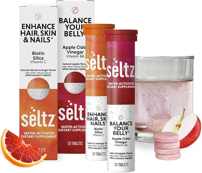 Seltz® Balance &amp Bloom Pack – Beauty + Digestive Support Effervescent Vitamins (Enhance Hair Skin &amp Nails + Balance Your Belly) with Biotin Vitamin C Silica Apple Cider Vinegar &amp B6