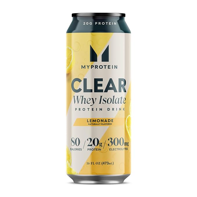 Myprotein Clear Whey Isolate Ready-to-Drink Protein Lemonade 16 Fl Oz Pack of 12 20g Protein 80 Calories Sugar-Free Refreshing Fruity Flavored Beverage for Superior Performance