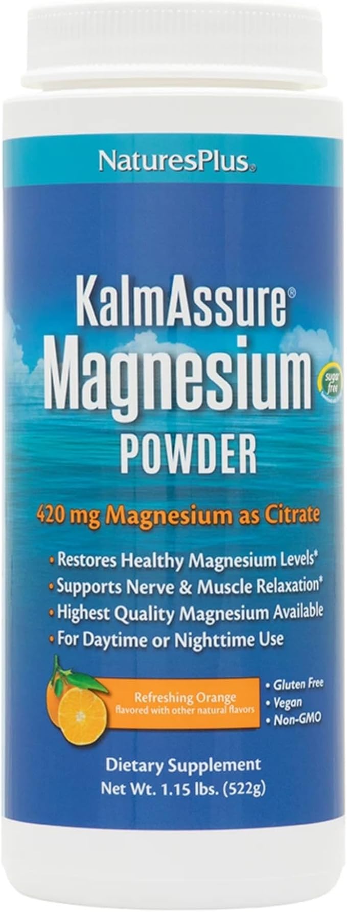 NaturesPlus KalmAssure Magnesium Powder - 1.15 lb - Orange Flavor - Supports Nerve and Muscle Relaxation - Non-GMO Gluten Free Vegan - 60 Servings