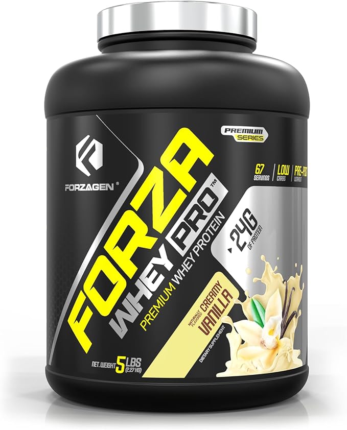 Forzagen Whey PRO Low Carb Protein Powder | 24g of Protein per Serving No Added Sugar Gluten Free Premium Whey for Shakes &amp Mixes for Men &amp Women BCAA | Vanilla 5 lbs. (67 Servings)