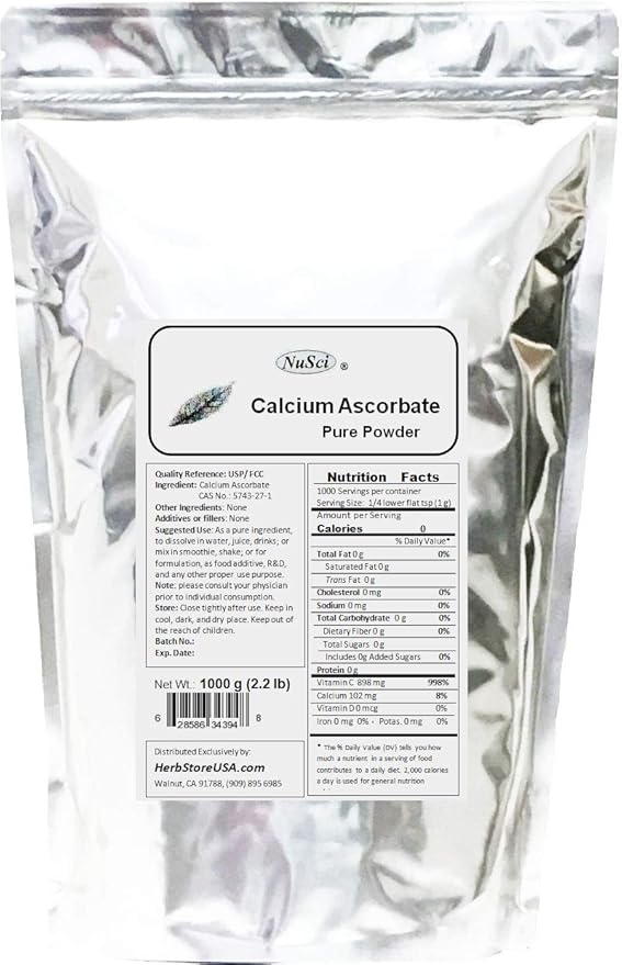 Calcium Ascorbate Pure Powder 500g 1.1lb 17.6oz Buffered Vitamin C.