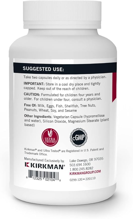 Kirkman - Children’s Multivitamin &amp Mineral Capsules - 120 Capsules - Potent Broad Spectrum Vitamin/Mineral Supplement - with Coenzyme Q-10 - No Artificial Colors or Flavors