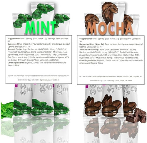 'Opu Probiotics Mint Instant-Dissolve - One Month Supply - 5 Billion CFU's - Men Women &amp Children w/Prebiotics Digestive Immune Support Sugar Free Gluten Free Non GMO