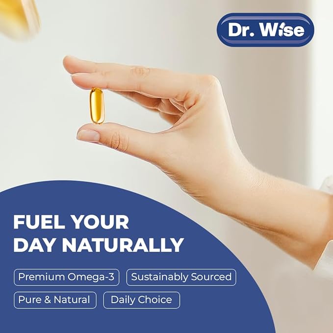 Dr. Wise Omega 3 Fish Oil 3600mg – 2160mg Omega-3 per Softgel (1300mg EPA 860mg DHA) – Triple Strength Once Daily – 90 Burpless Lemon Softgels – 3-Month Supply