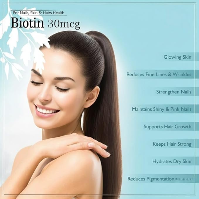 SS Biotin 30mcg Supplement for Hair Growth Strong Hair and Glowing Skin Fights Nail Brittleness 90 Tablets
