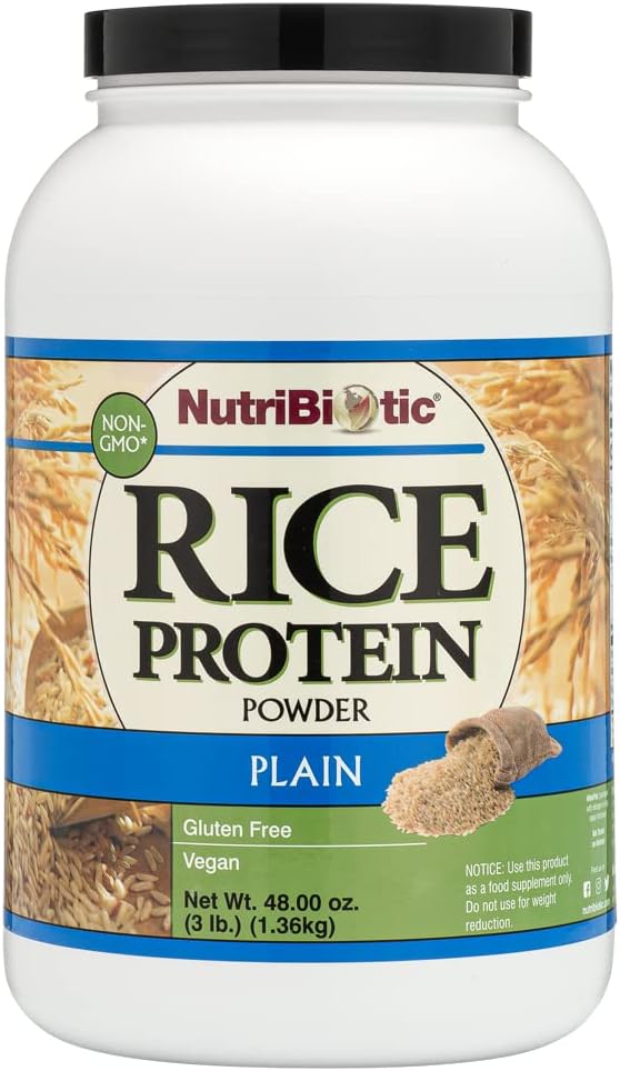 NutriBiotic Plain Rice Protein 3 Lb (1.36kg) | Low Carb Vegan &amp Raw Protein Powder | Grown and Processed Without Chemicals Gluten or GMOs | Keto Friendly &amp Easy to Digest