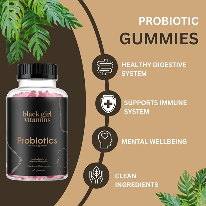 Black Girl Vitamins - Probiotic Gummies for Digestive Health and Immune Support Gluten-Free Vitamins (Raspberry-Watermelon) 60ct