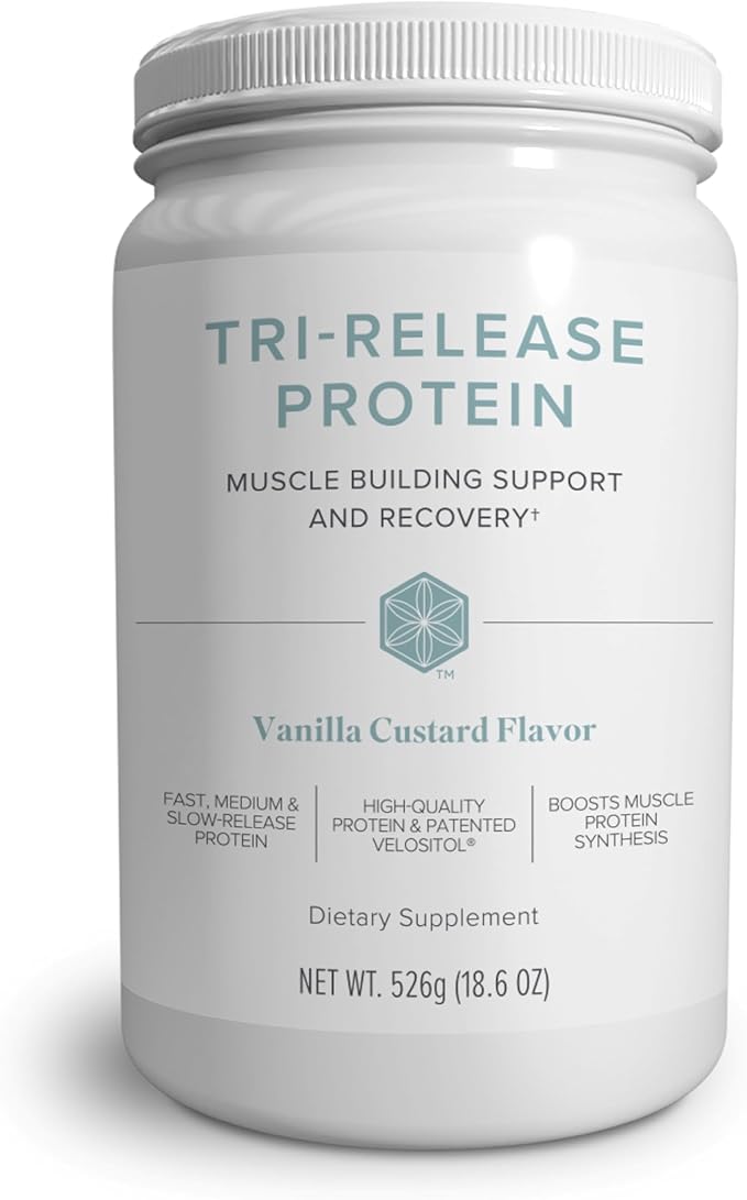 Isagenix Tri-Release Protein - Advanced Muscle Recovery - 25g of Protein - Three-Stage Protein Release for Sustained Absorption - Non-GMO - 18.6 oz - (Vanilla Custard) - Up to 28 Servings - Canister